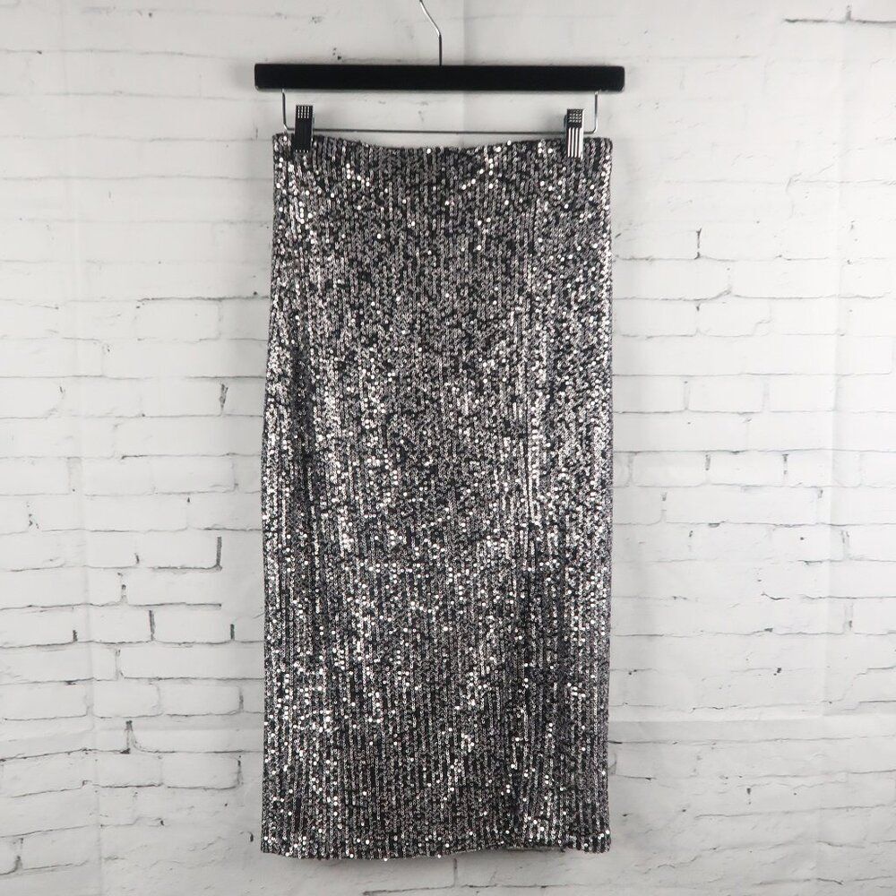 TRIXXI BLACK WITH SILVER SEQUIN BODYCON PARTY SKIRT SIZE SMALL